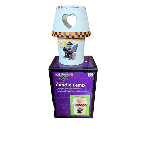 VTG Halloween Ceramic Candle Lamp witch casts a spooky glow with original box - Picture 1 of 10